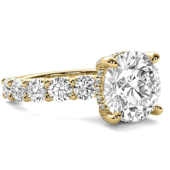 14 K Yellow Gold 5 Carat Hidden halo U prong Engagement Ring